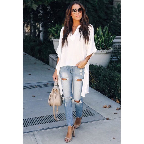 Zara Ivory Tiered High Low Summer Top w/ Short Bell Sleeves and Side Ruffles - Picture 6 of 6